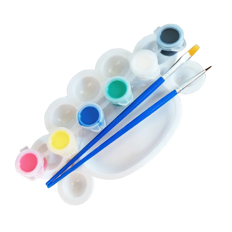 6 colores de pintura y paleta con bolígrafo y pintura de plástico para niños