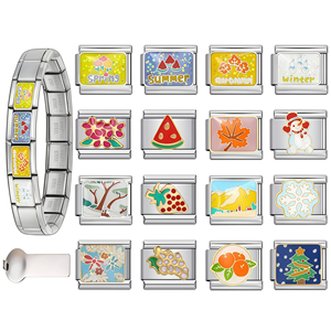 <span class=keywords><strong>Bracelet</strong></span> en acier inoxydable personnalisable avec motifs de fruits et éléments de la mode quatre saisons, style italien, à souder, pour filles - Vente en gros - Product Image 1