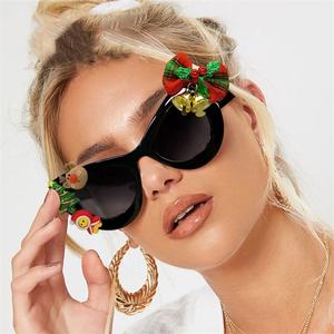 Рождественский подарок уникальные декоративные очки Санта-Клаус колокольчик олень носок Снежинка конфеты бант дерево кошачий глаз круглые солнцезащитные очки - Product Image 3