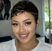 Perruque pas cher faite à la machine perruque courte droite coupe lutin cheveux humains pour femmes noires avec frange cheveux vierges brésiliens