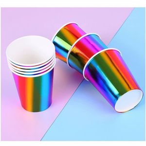 250ML Gold Plated Rainbow <b>Disposable</b> Paper Cup Wholesale Custom Party <b>Tableware</b> Paper Cup - Product Image 1