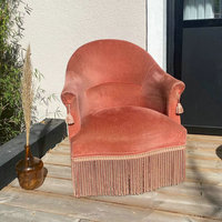 Fauteuil individuel confortable en velours rose vintage à franges, style français, avec accoudoirs en forme de crapaud, en bois courbé, pour salon, chambre et hôtel