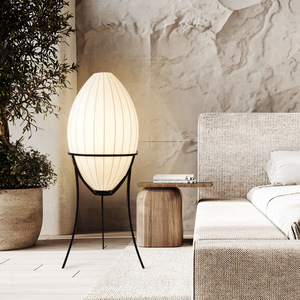 Lámpara de Pie de Seda con Forma de Huevo Estilo Wabi-Sabi Personalizable, Diseño Retro Japonés Vintage para Dormitorio, Sala de Estar, Casa de Huéspedes o Club - Product Image 3