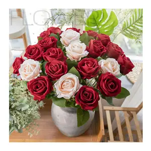 High Quality Bulk Velvet Rose Single Red Champagne Various Color Roses Artificial Flowers