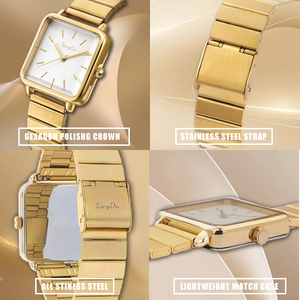 Elegante lujo mujer relojes de cuarzo Simple cuadrado plata oro Acero inoxidable Correa cuero aleación cristal moda mujer - Product Image 2