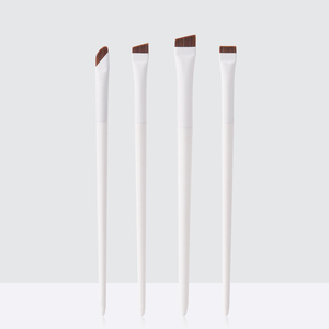 Lot de 4 pinceaux de maquillage vegan blancs et noirs : pinceau plat pour fard à paupières, pinceau eyeliner, pinceau à sourcils, pinceau biseauté en nylon - Product Image 1