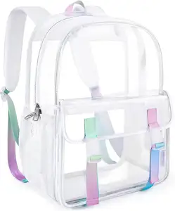 Clear Backpack Heavy Duty Thick PVC Clear Bookbags Large Transparent Backpack With Lockable Zippers