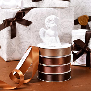 16MM 더블 페이스 새틴 리본 선물 포장 웨딩 장식 다크 다크 브라운 100 야드 롤 - Product Image 3