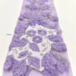 Eco-Friendly Beaded Tube Lace Floral <strong>Fabric</strong> for High-End Wedding Evening &amp; Ball Gown Dresses Fresh &amp; Elegant - Product Image 5