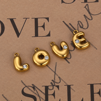 Breloques en forme de lettres bulles plaquées or 18 carats, serties de strass, pendentifs en acier inoxydable pour femmes, accessoires de fabrication de bijoux