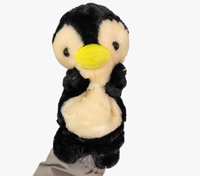 Nouvelles marionnettes à main en peluche d'animaux mignons : lapins, chiens, chiots, pingouins, vaches et chats