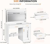 Moderner Holz-Schminktisch 35,4 Zoll mit LED-Spiegelbeleuchtung, Ladestation, 2 Schubladen und großem Schrank