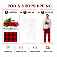 Ensemble de pyjamas assortis pour la famille en polyester à carreaux gris camionnette de Noël personnalisé pour hommes, femmes et enfants, livraison directe POD MOQ 1PC