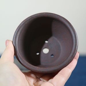 Maceta de Bonsái de Arcilla Morada, Miniatura del Tamaño de la Palma de la Mano, Hecha a Mano, Estilo Sombrero de Bambú de Imitación - Product Image 4