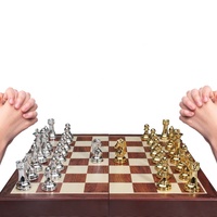 XCL Boîte en bois pliante de luxe Jeux d'échecs Placage or argent Ensemble de planches en plastique pour enfants