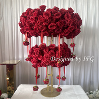 Centre de table IFG haut de gamme moderne en soie blanche avec roue de Ferris rose poudré pour les arrangements de table de mariage