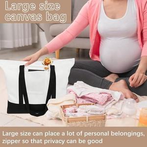 Sac de Shopping Réutilisable en Toile de Coton Décontracté Sérigraphié pour Femmes Sac Fourre-Tout de Grande Taille avec Logo Personnalisé et Blanc avec Fermeture Éclair Promotionnel - Product Image 4