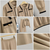 Costume deux pièces en viscose tricotée tendance pour femmes, automne, nouveau haut à manches longues, bouton, taille haute, pantalon large, ample, luxe