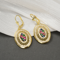 Boucles d'oreilles pendantes de créateur, délicates, en filigrane, avec breloque ovale, incrustation de zircon multicolore vibrant en cuivre, pour femme, pour anniversaire ou soirée, vente en gros