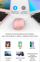 Souris sans fil silencieuse pour ordinateur portable, rechargeable, LED, double mode, souris sans fil Bluetooth pour ordinateur portable/ordinateur de bureau/tablette