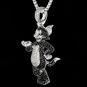 Colgante de Plata de Ley 925 con Diseño de Gato <span class=keywords><strong>Sylvester</strong></span> de Dibujos Animados, Estilo Hip Hop, con Piedras Brillantes - Product Image 1