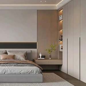 โต๊ะข้างเตียงไม้สไตล์โมเดิร์น พร้อมลิ้นชักเก็บของและชั้นวางไม้แบบเปิด โต๊ะข้างเตียงและตู้เสื้อผ้าที่หรูหรา - Product Image 1