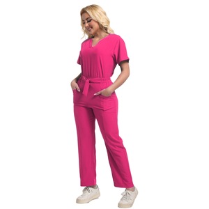 HZMNOI Women <b>Scrub</b> <b>Set</b> V-Neck Elastic Waist Pants Moisture Wicking Hospital Uniforms For Medical Workwear - Product Image 5