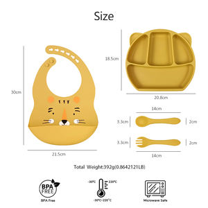 Juego de 4 piezas RTS, plato de oso de silicona sin BPA con tapa, juego de alimentación de bebé, cuenco con cuchara y tenedor, kit con babero impermeable - Product Image 4