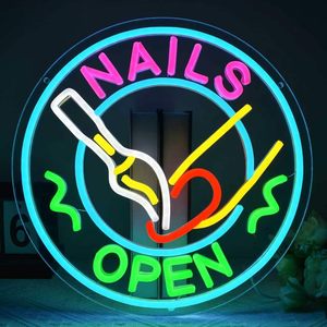 NAILS OPEN Neon <b>Sign</b> Nail Polish Heart Pattern LED Acrylic Neon Light Advertising <b>Sign</b> For Nail Salon Manicure Spa Open Decor - Product Image 6