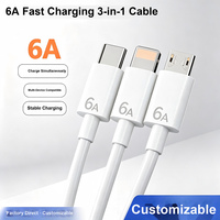 Kabel Data 3m 3 in 1 6A Tipe C ke 8 Pin Micro PVC Pengisian Cepat Sinkronisasi Data untuk 66W untuk Ponsel Android Kamera Mobil HD 1.2M OEM ODM