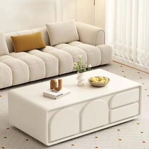 Ensemble de meuble TV et table basse de style européen, blanc crème, simple, meubles de salon, panneau MDF, support de console TV en bois pour le sol - Product Image 3
