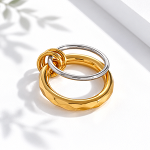 Sculptural Interlocked Knot <b>Ring</b> Stainless Steel 14K Gold Vacuum Plated Gold Silver Tone Statement <b>Ring</b> - Product Image 1