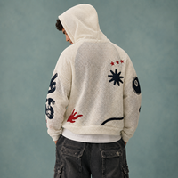 Sweat à capuche zippé en maille, coupe ample et épaules tombantes, 230 g/m², léger, vintage, haute qualité, avec logo graphique brodé personnalisé