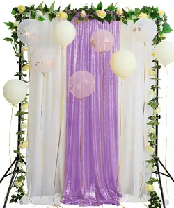 Hot Koop Luxe Effen Plooien 4ft X 6ft Paars Sequin Wedding Drape Gordijn Backdropwall Stage Event Decoratie