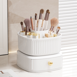 Caja de almacenamiento de cosméticos de plástico de estilo lujoso y ligero Simple de gran capacidad, estante de almacenamiento de cosméticos giratorio de doble capa - Product Image 5