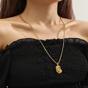 Collar con colgante de cara de <span class=keywords><strong>Picasso</strong></span> abstracta de acero inoxidable para mujer, Gargantilla chapada en oro de 18k estilo Hip Hop, venta al por mayor de fábrica - Product Image 2