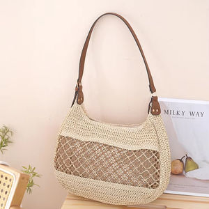 Sac à bandoulière tressé tendance en paille, grande capacité, forme boulette, pour l'été, les vacances et la plage - Product Image 2