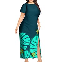 Pacific Island Art Yellow Hibiscus Sublimation Print Dress Polynesian Samoan Tribal Design Split Short Sleeve Dress
