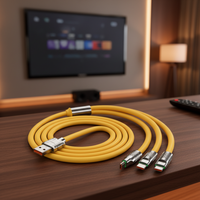 Kabel USB Tipe C Universal 3 in 1 Nilon Dikepang 1m Konektor Rotasi 180 Derajat Konduktor Tembaga Murni Pengisian Cepat 3A/6A