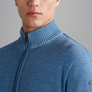 Bán Buôn Biểu Tượng Tùy Chỉnh Thiết Kế OEM & ODM Dài Tay Áo O-Cổ Chắp Vá Với Zip Ánh Sáng Màu Xanh Người Đàn Ông Của Len Dệt Kim Cardigan Áo Len - Product Image 4