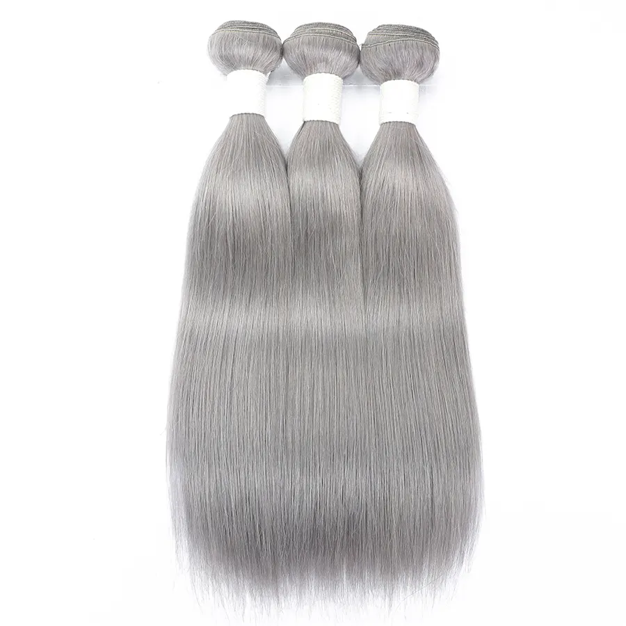 Grey Human Hair Weave Bundles Free Sample Indian Silver Gray Straight Colored Grey Human Hair Extension RUBE Hair