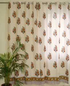 Diseño Étnico con Estampado Floral, Estampado a Mano en Bloque, Algodón, Protección Solar Total, Estilo Bohemio para Sala de Estar u Hotel - Product Image 1