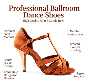 Evkoodance Zapatos de <span class=keywords><strong>Baile</strong></span> Latino <span class=keywords><strong>para</strong></span> Mujer, Tacón de 8.5cm, Color Marrón, Satén, Suela de Cuero Genuino, Zapatos de Salsa y <span class=keywords><strong>Baile</strong></span> de Salón, Nueva Llegada - Product Image 5