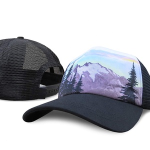 Bán Buôn Biểu Tượng Tùy Chỉnh Kỹ Thuật Số Thăng Hoa In Ấn Lưới Bọt Cap Không Có Cấu Trúc 5 Bảng Điều Chỉnh Trucker Mũ - Product Image 4