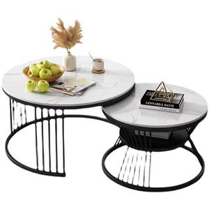Set di Tavolini da Caffè Moderni di Lusso in Metallo e Pietra Dorata con Piano in Marmo Rotondo Stile Nordico per <span class=keywords><strong>Arredamento</strong></span> <span class=keywords><strong>Soggiorno</strong></span> - Product Image 6