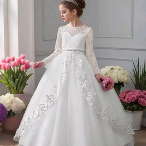 Meiqiai <span class=keywords><strong>Robe</strong></span> de Luxe en Dentelle Florale pour Enfants, Col Rond, <span class=keywords><strong>Robe</strong></span> de Mariée <span class=keywords><strong>Blanche</strong></span> de Cérémonie pour Filles de 8 à 10 Ans - Product Image 1