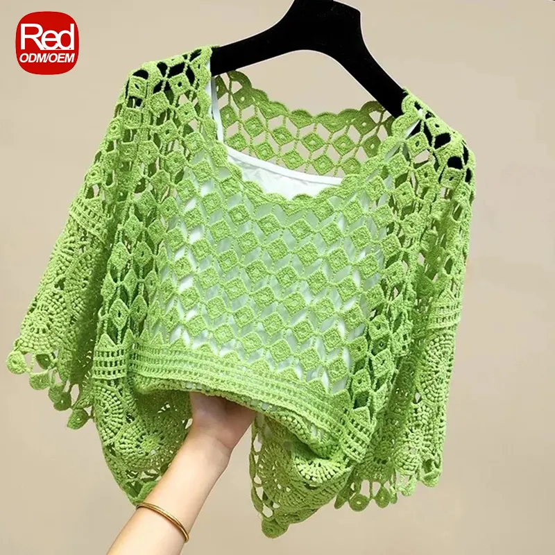 RedHK In Stock High Quality Multi Colors Select Crochet Floral Crop Tops Accept Custom Elegant Shirts Lady Crochet Lace Top