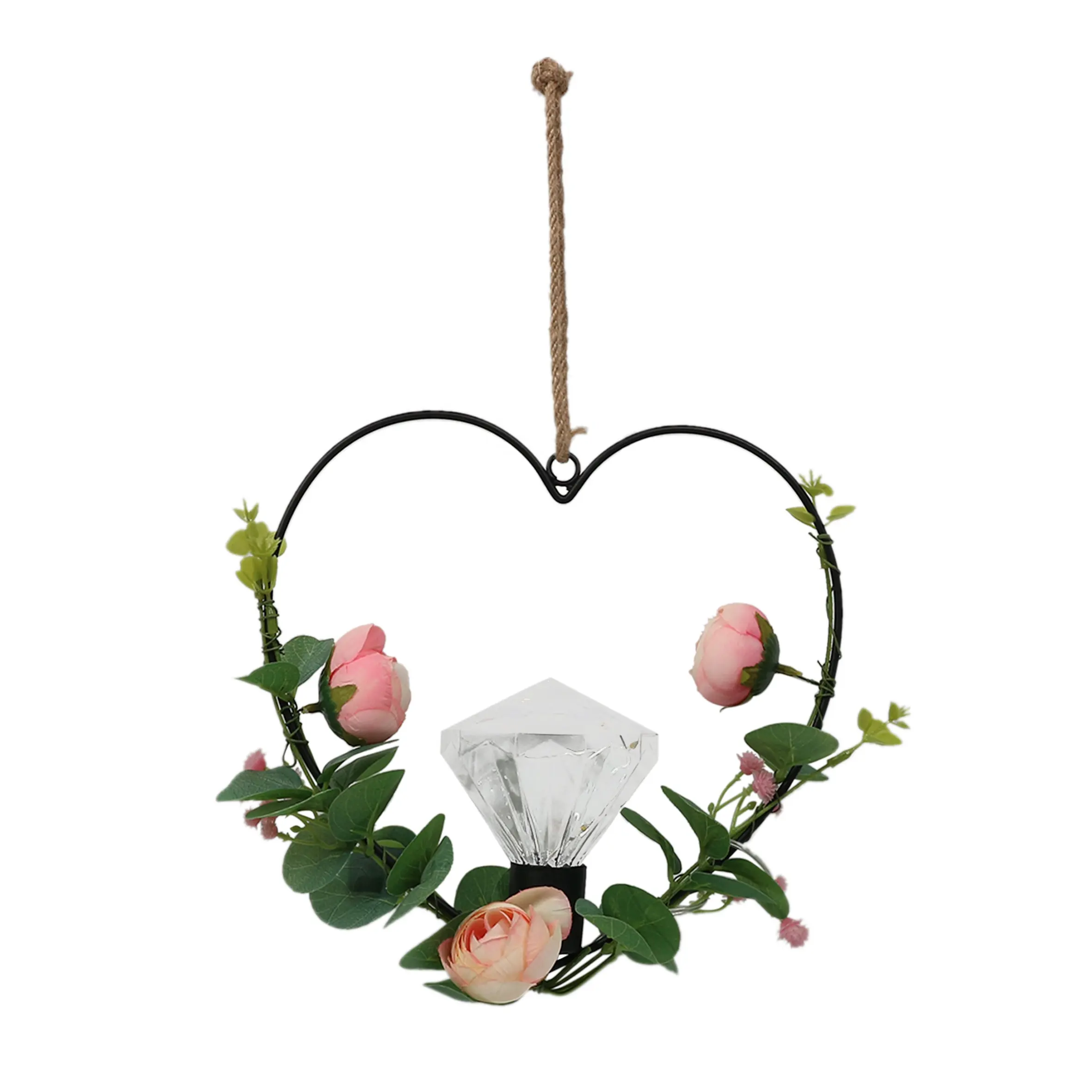 מתכת דלת תליית זר טבעות סיטונאי פרחוני טבעות בקעצור פרחים מלאכותי פרח טבעת חתונה עם LED