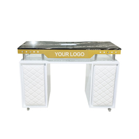 Station de manucure personnalisable de luxe avec plateau en marbre, table de manucure avec éclairage LED et collecteur de poussière