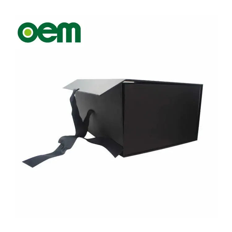OEM 블랙 마그네틱 클로저 접는 판지 제조 업체 도매 가격 마그네틱 스토리지 상자 리본